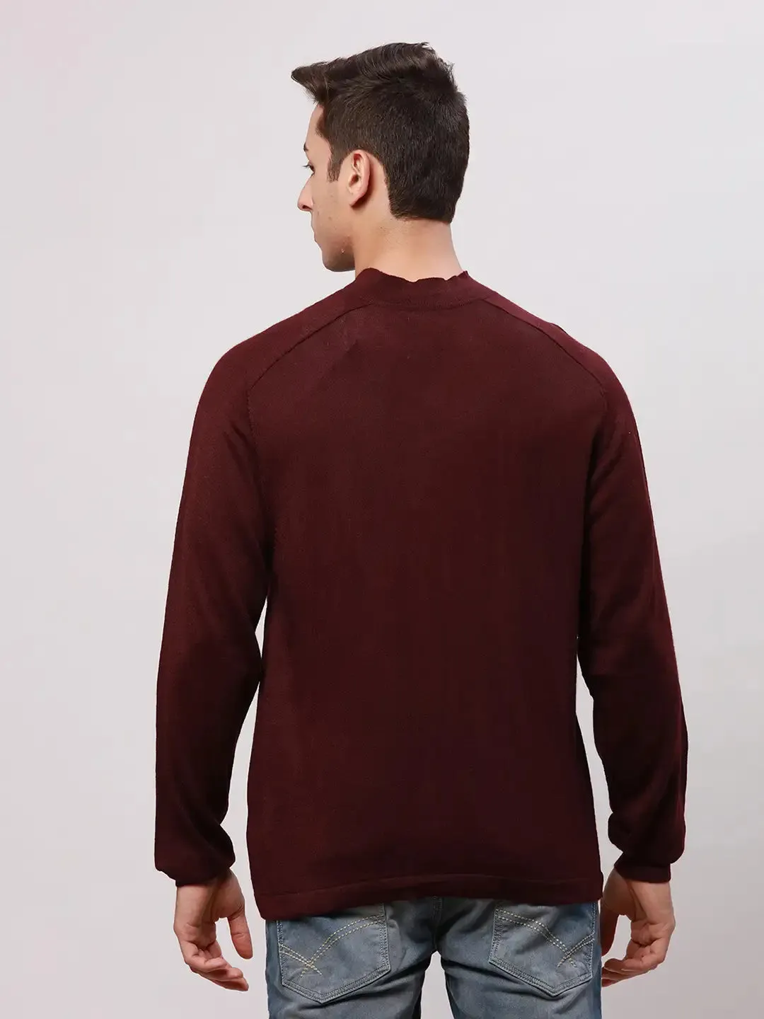 Park Avenue Men Red Regular Fit Solid Cotton Full Sleeve V Neck Collar Pullovers