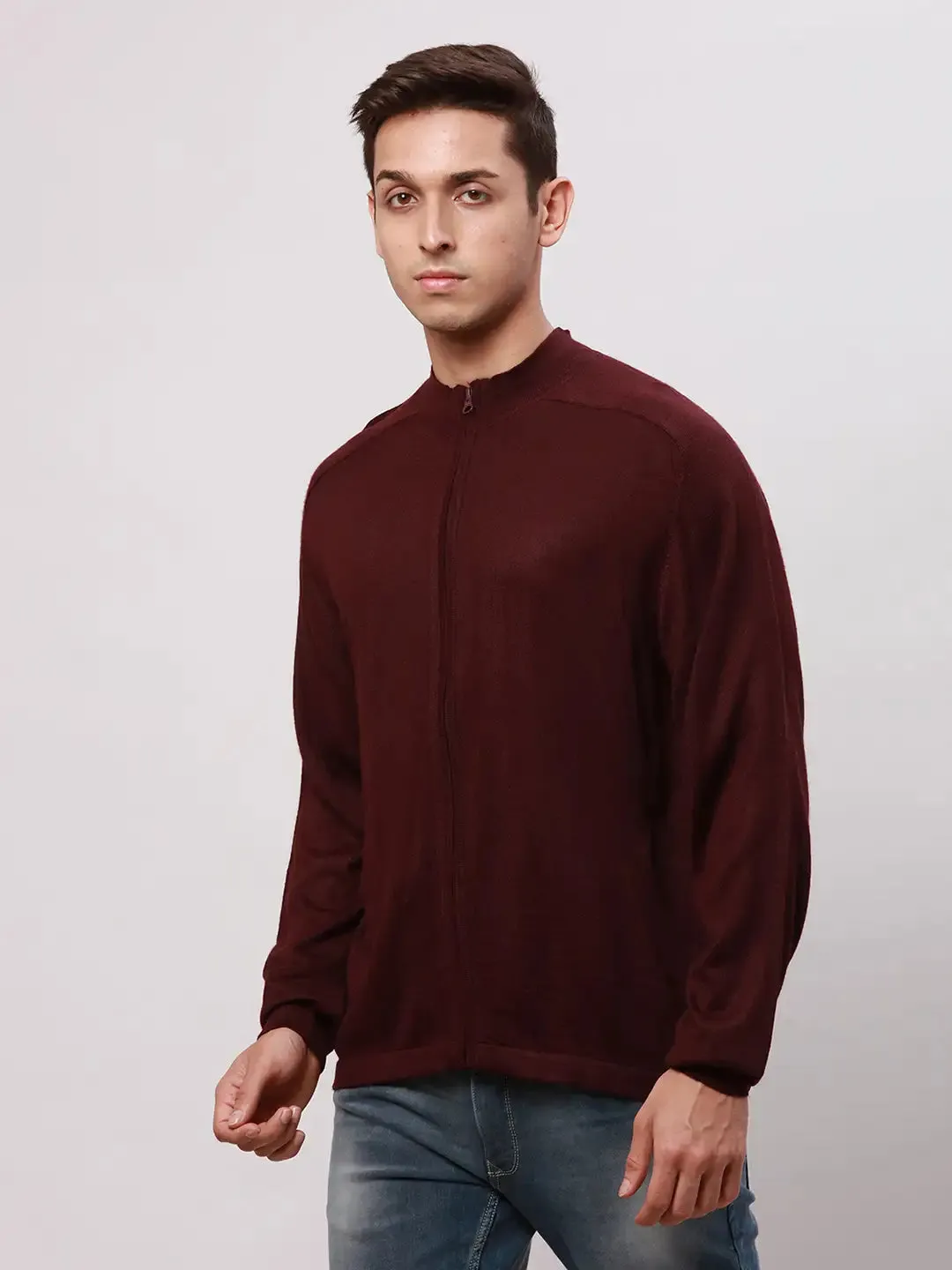 Park Avenue Men Red Regular Fit Solid Cotton Full Sleeve V Neck Collar Pullovers
