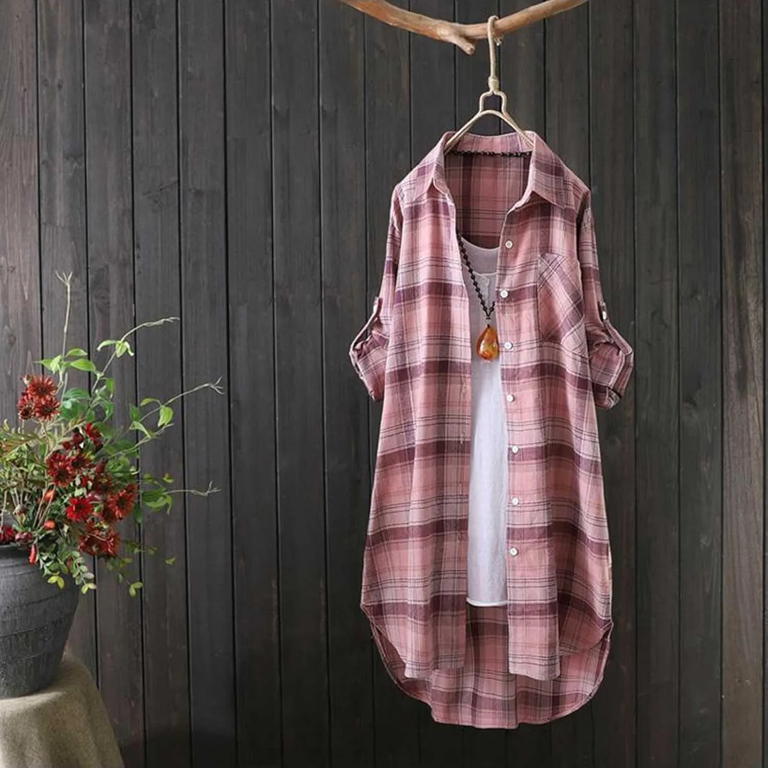 Plaid Shirts for Women 2025 Fashion Oversized Long Button Up Blouses Summer Beach Cover Up