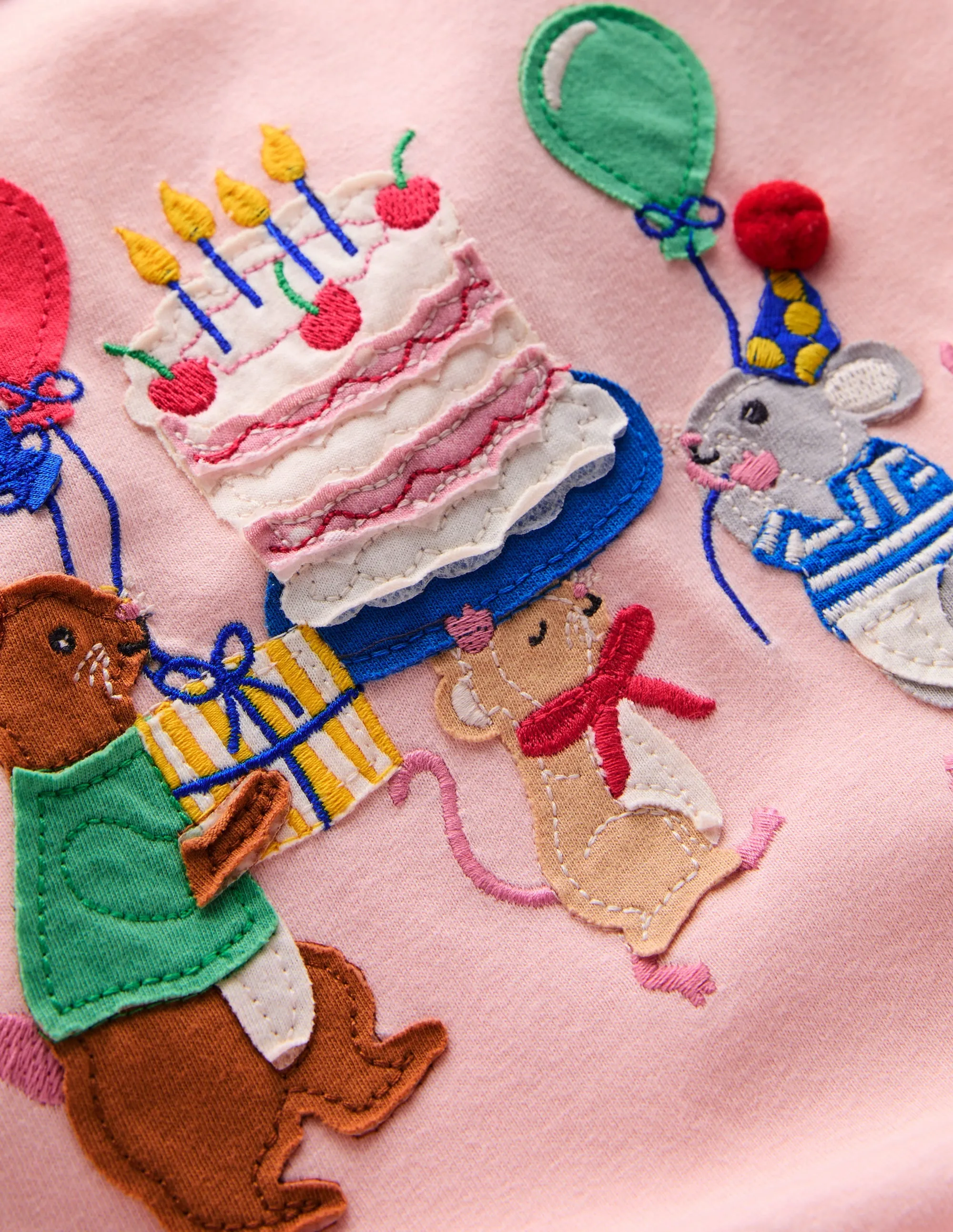 Puff Sleeve Appliqué T-shirt-Chalk Pink Birthday Friends