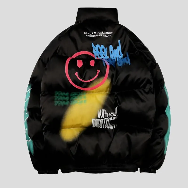 Puffer Jacket for Men - Smiley Print