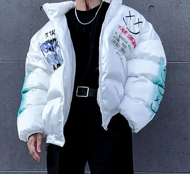 Puffer Jacket for Men - Smiley Print