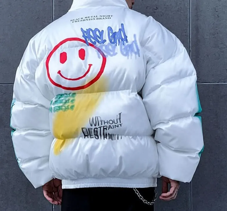 Puffer Jacket for Men - Smiley Print