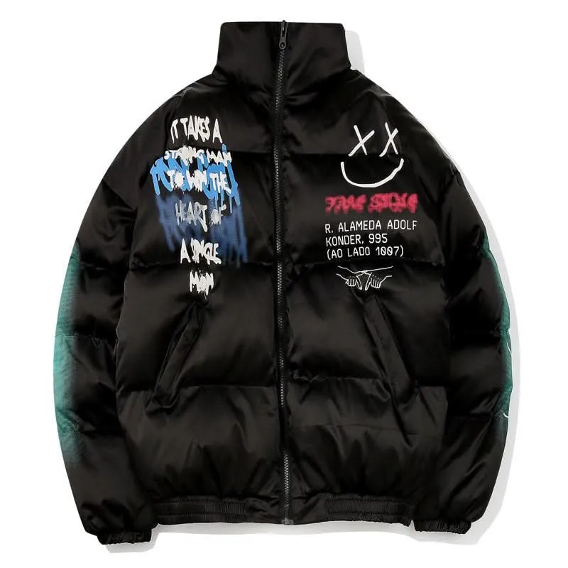 Puffer Jacket for Men - Smiley Print