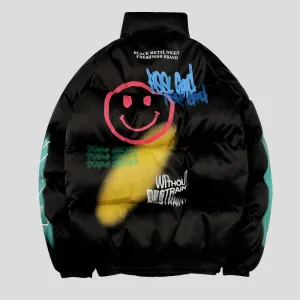 Puffer Jacket for Men - Smiley Print