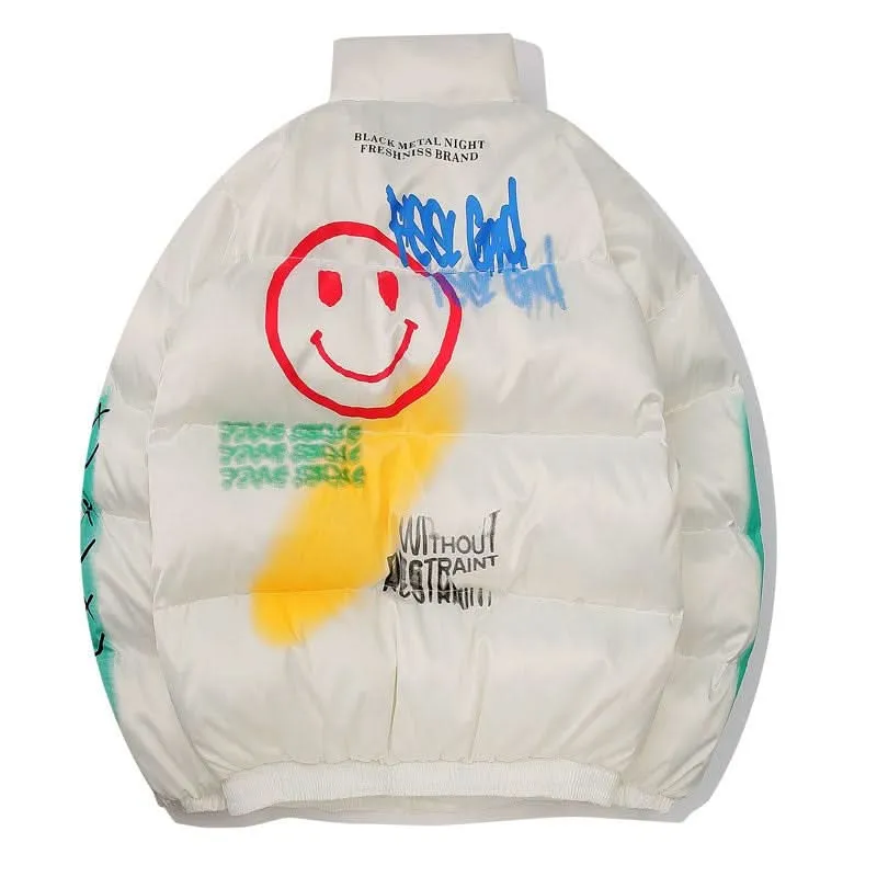 Puffer Jacket for Men - Smiley Print