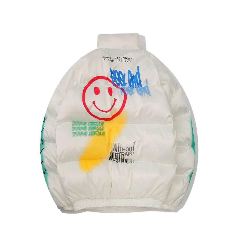 Puffer Jacket for Men - Smiley Print