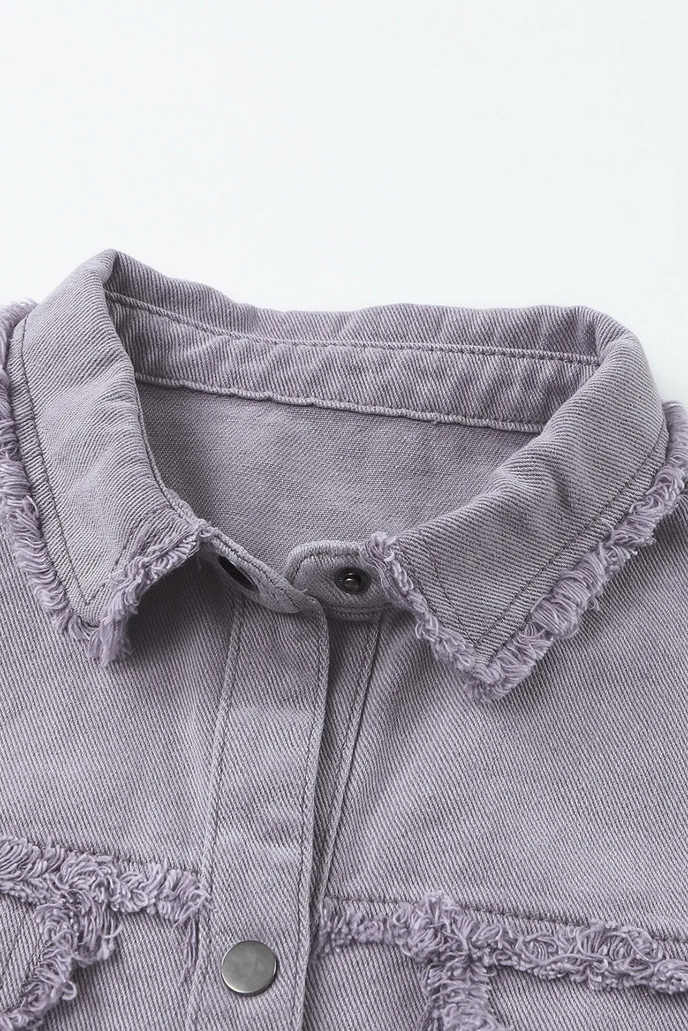 Purple Distressed Flap Pockets Denim Jacket