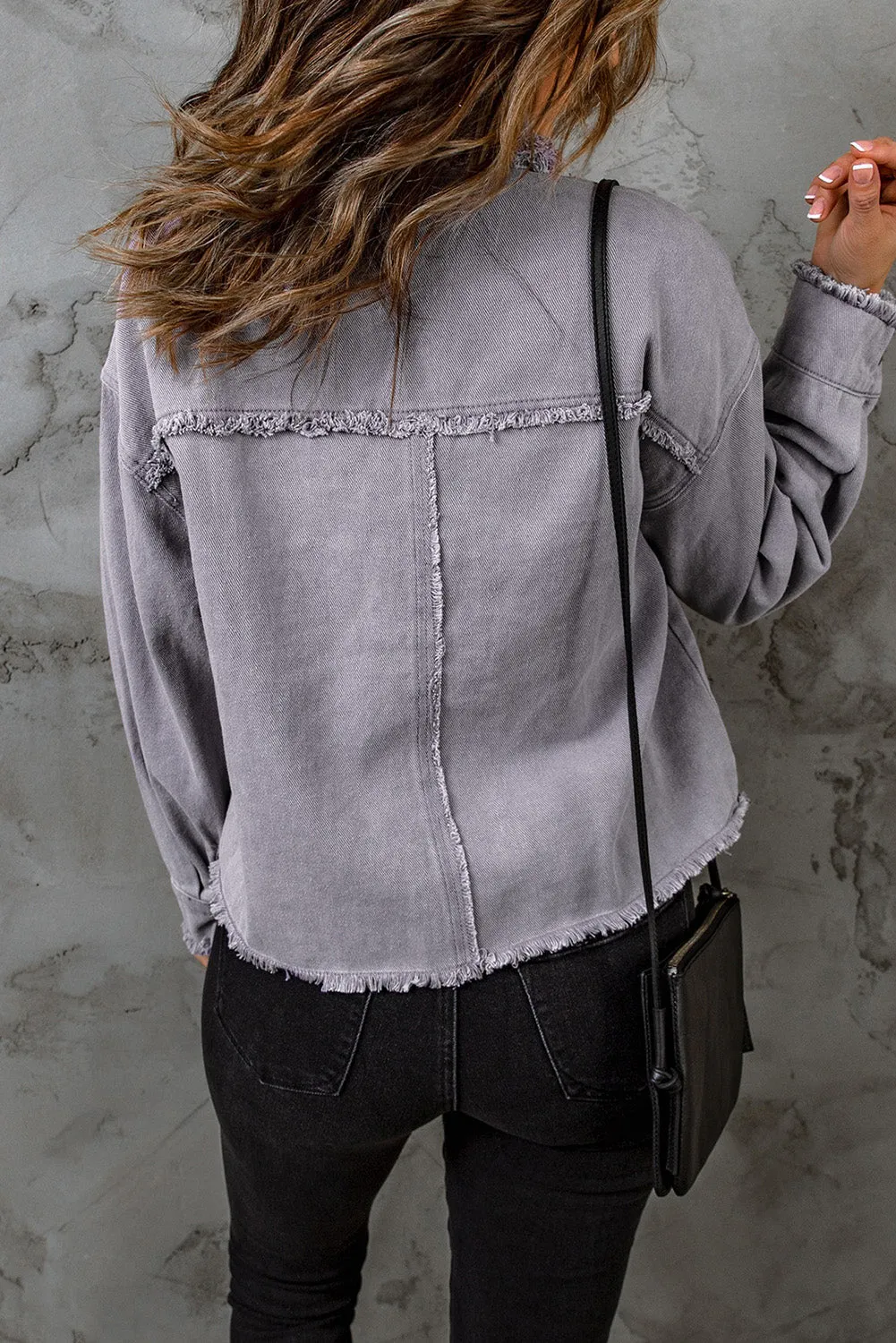 Purple Distressed Flap Pockets Denim Jacket