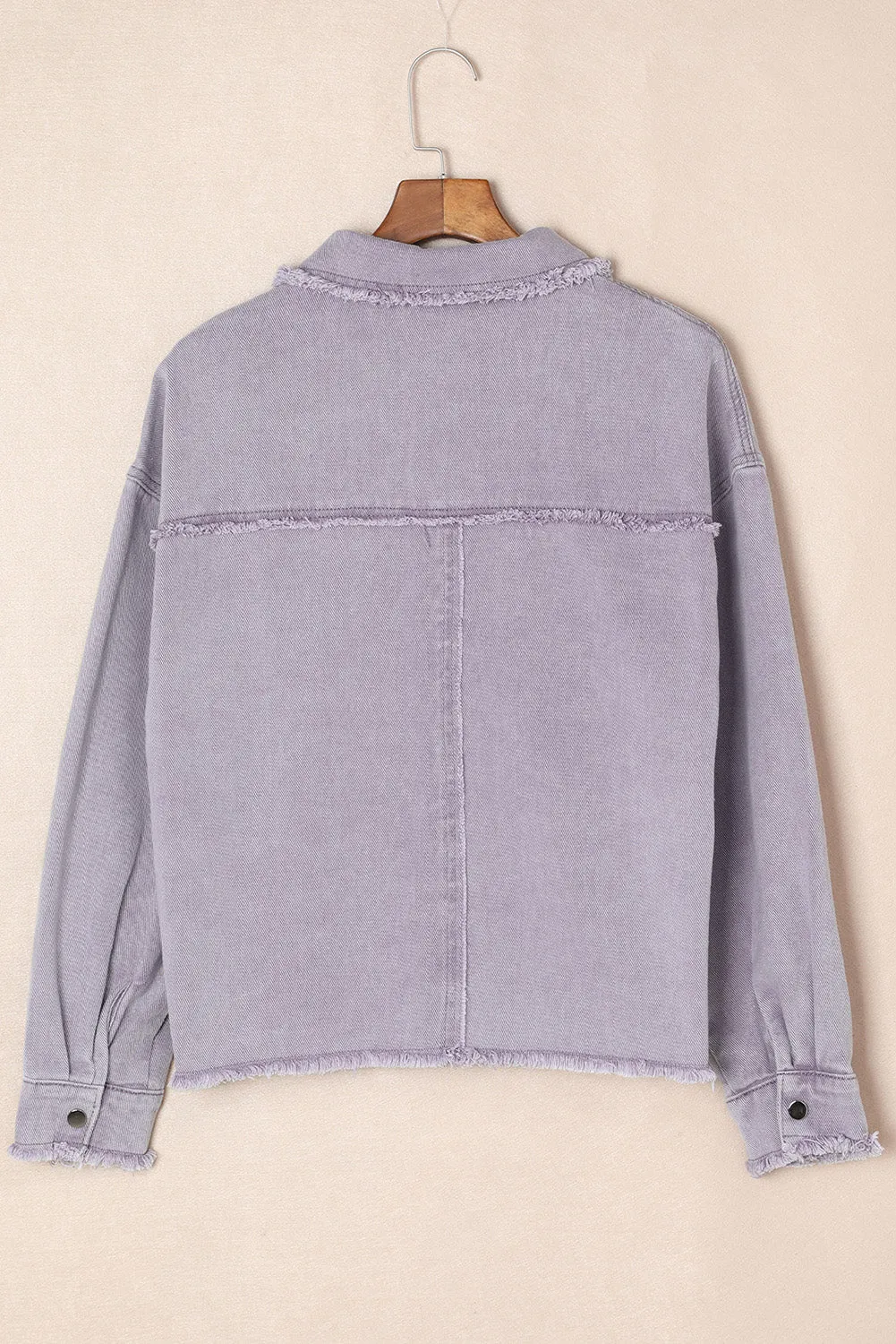 Purple Distressed Flap Pockets Denim Jacket