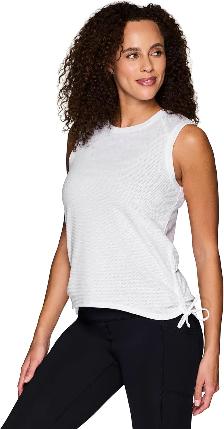 RBX Active Cotton Blend Workout Tank Top for Women, Side Tie Breathable Sleeveless Muscle Tee Yoga Tunic with Plus Sizes