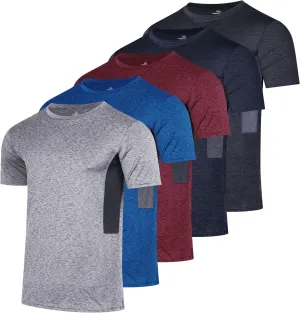 Real Essentials 5 Pack: Mens Short Sleeve Dry Fit Active Crew Neck T Shirt - Athletic Running Gym Workout Tee Tops