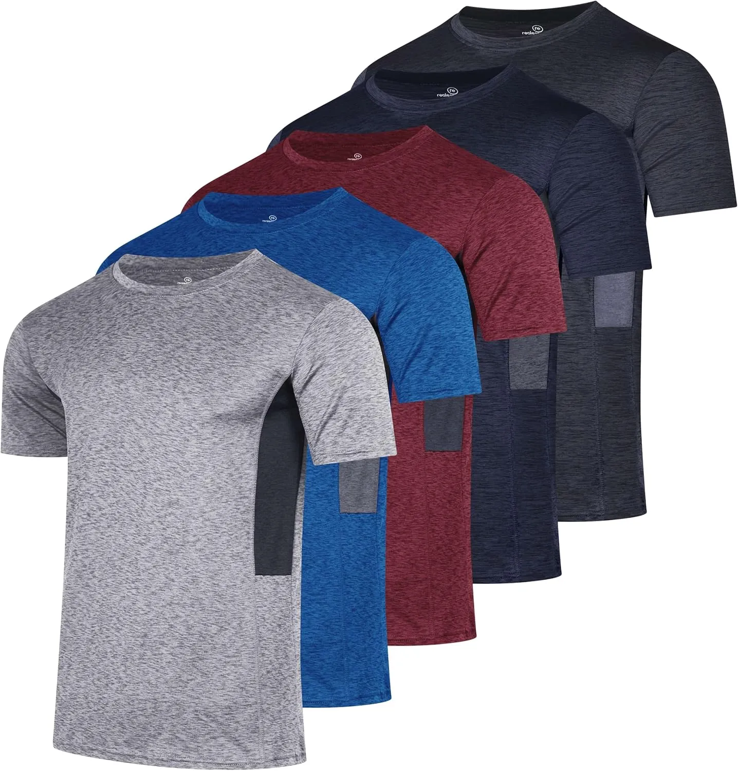 Real Essentials 5 Pack: Mens Short Sleeve Dry Fit Active Crew Neck T Shirt - Athletic Running Gym Workout Tee Tops
