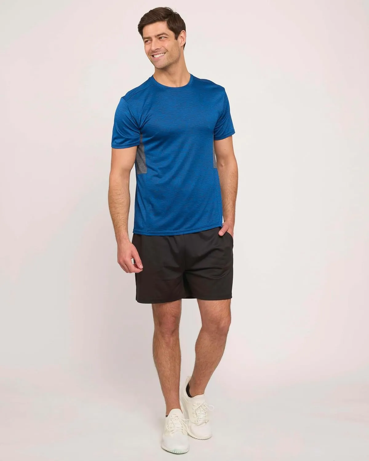 Real Essentials 5 Pack: Mens Short Sleeve Dry Fit Active Crew Neck T Shirt - Athletic Running Gym Workout Tee Tops