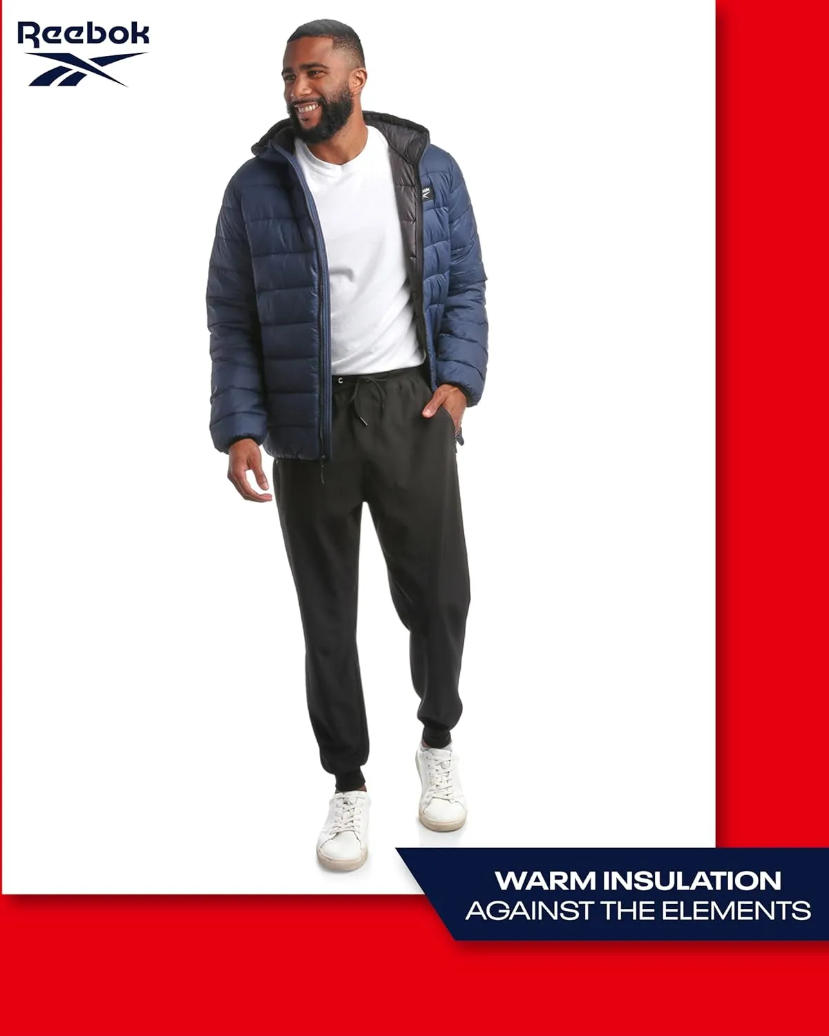 Reebok Men's Jacket  Lightweight Hooded Quilted Puffer Coat  Warm Insulated Winter Jacket for Men (S-4X)