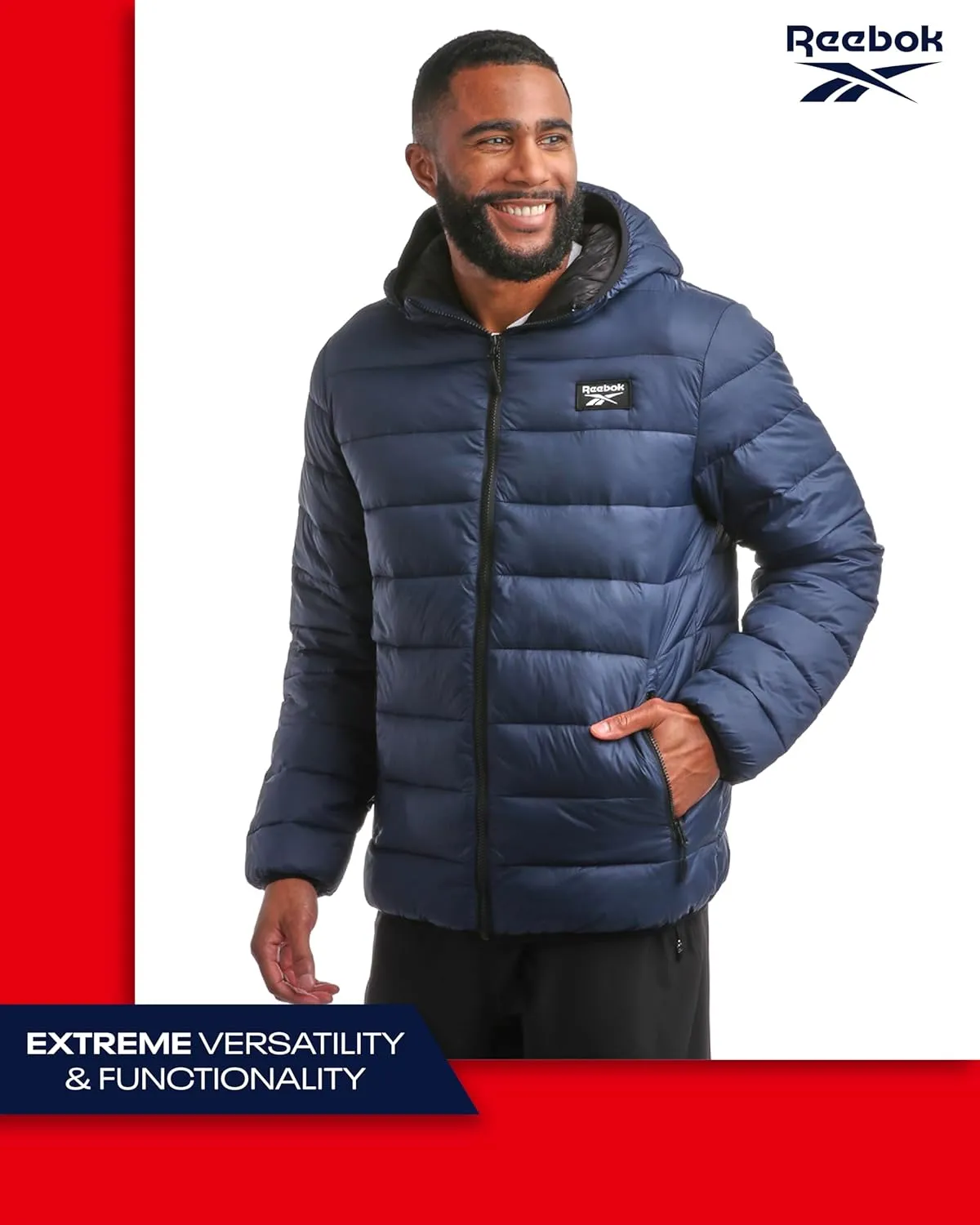 Reebok Men's Jacket  Lightweight Hooded Quilted Puffer Coat  Warm Insulated Winter Jacket for Men (S-4X)