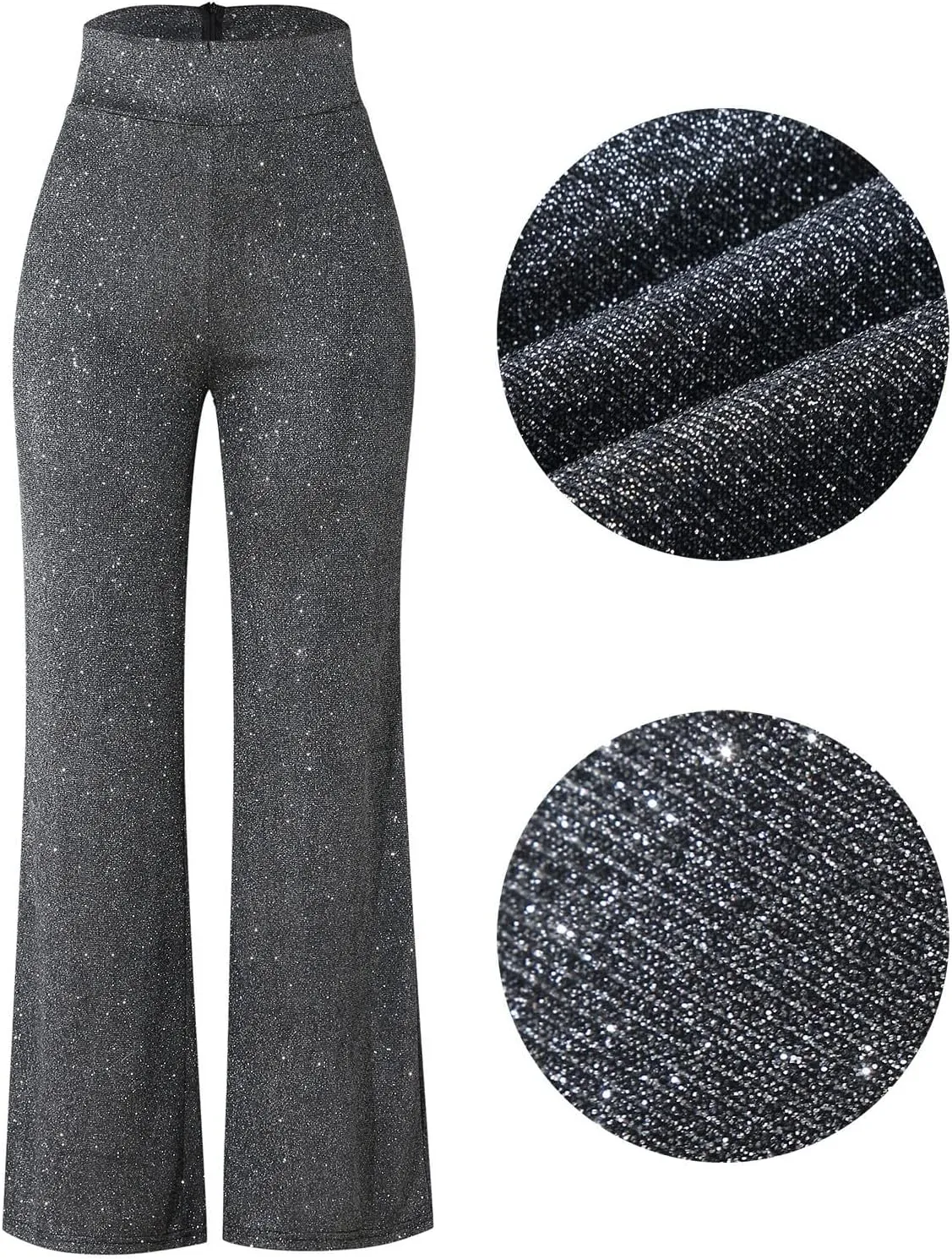 Sequin Pants for Women High Waisted Fashion Glitter Flare Bell Bottom Stretchy Casual Loose Night Party Wide Leg Trousers