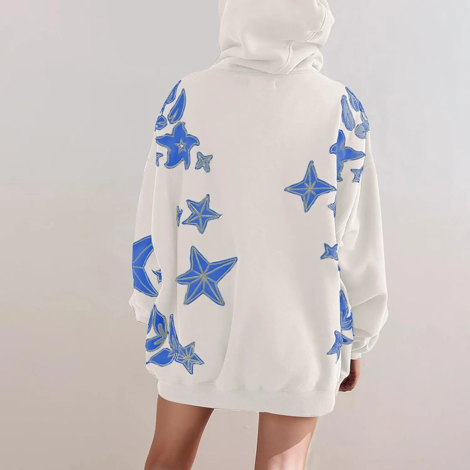 Star Graphic Hoodie Y2k Star Print Sweatshirt Long Sleeve Pocket Pullover Tops Cue Oversized Graphic Hoodies