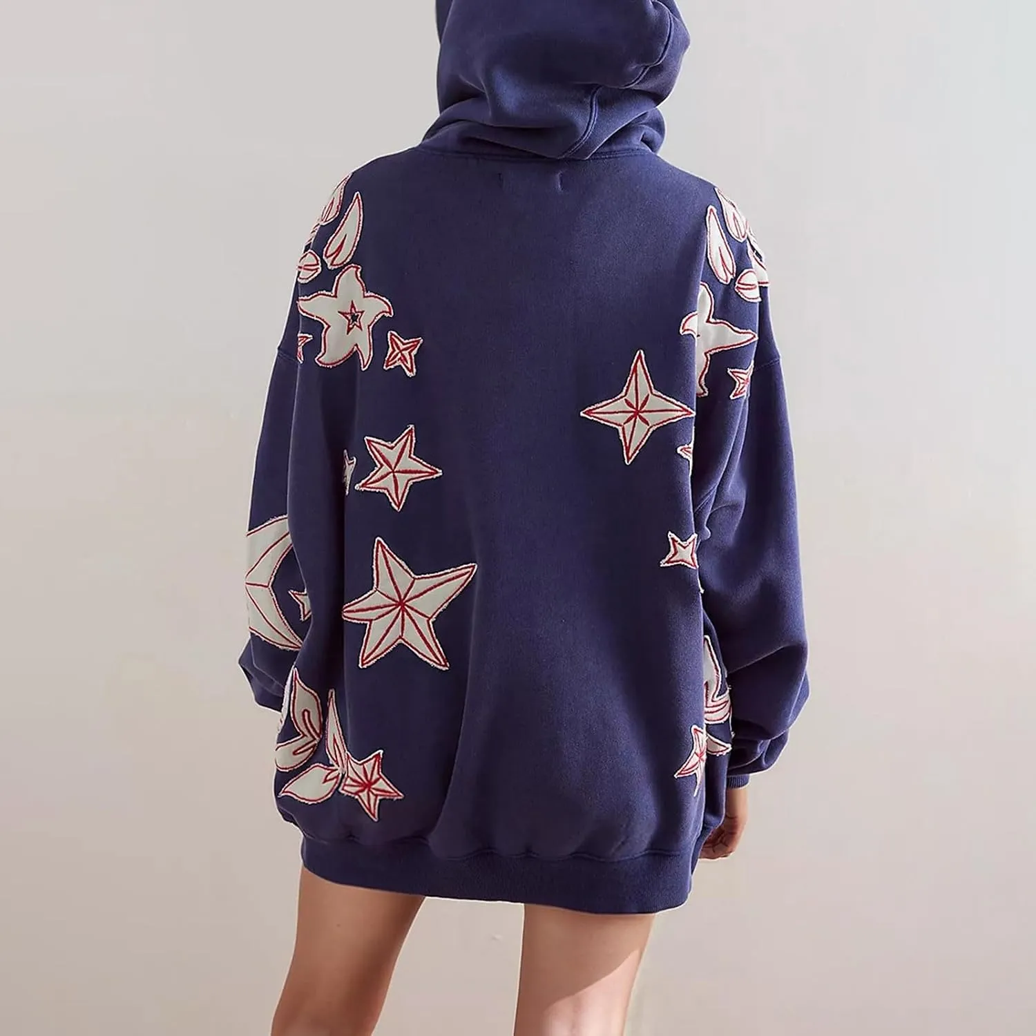 Star Graphic Hoodie Y2k Star Print Sweatshirt Long Sleeve Pocket Pullover Tops Cue Oversized Graphic Hoodies