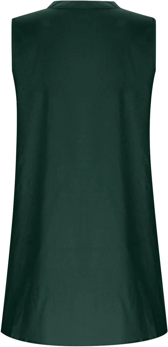 Summer Dresses for Women 2025 Cotton Linen Dress Tshirt Casual Hawaiian Sleeveless Button V-Neck Midi Boho Sundress