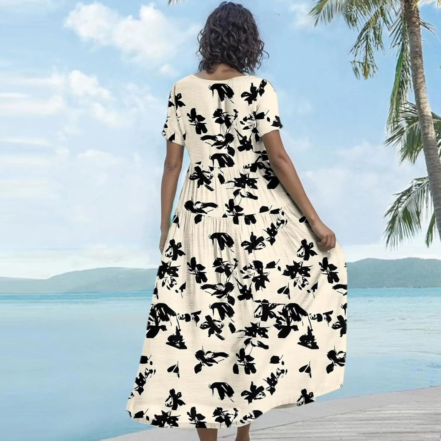 Summer Dresses for Women 2025 Short Sleeve Long Maxi Casual Loose Bohemian Floral Dresses;Womens Fashion