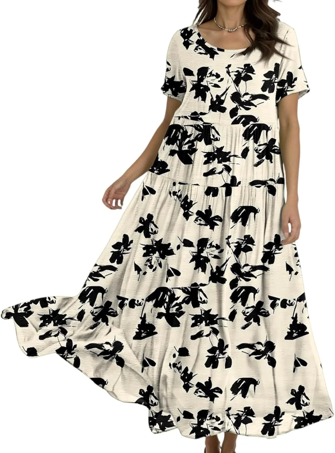Summer Dresses for Women 2025 Short Sleeve Long Maxi Casual Loose Bohemian Floral Dresses;Womens Fashion