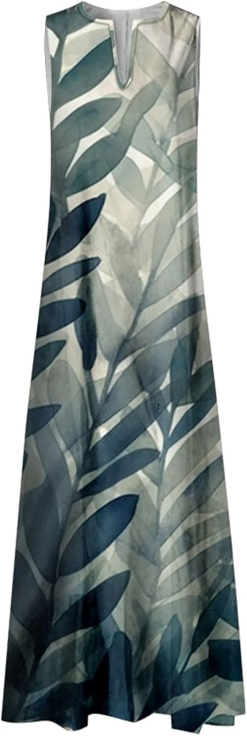 Summer Dresses for Women 2025,Women's Casual Beach Sundresses V-Neck Sleeveless Dresses Maxi Floral Printed Tank Dress
