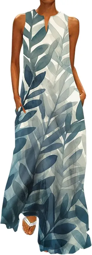 Summer Dresses for Women 2025,Women's Casual Beach Sundresses V-Neck Sleeveless Dresses Maxi Floral Printed Tank Dress
