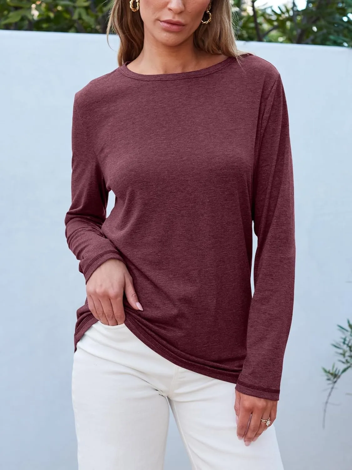 SUNBS Womens 3 Packs Long Sleeve Shirts Loose Fit Fall Tops Fashion Clothes Outfits 2025 Basic Tee Crew Neck Tops