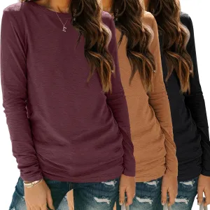 SUNBS Womens 3 Packs Long Sleeve Shirts Loose Fit Fall Tops Fashion Clothes Outfits 2025 Basic Tee Crew Neck Tops