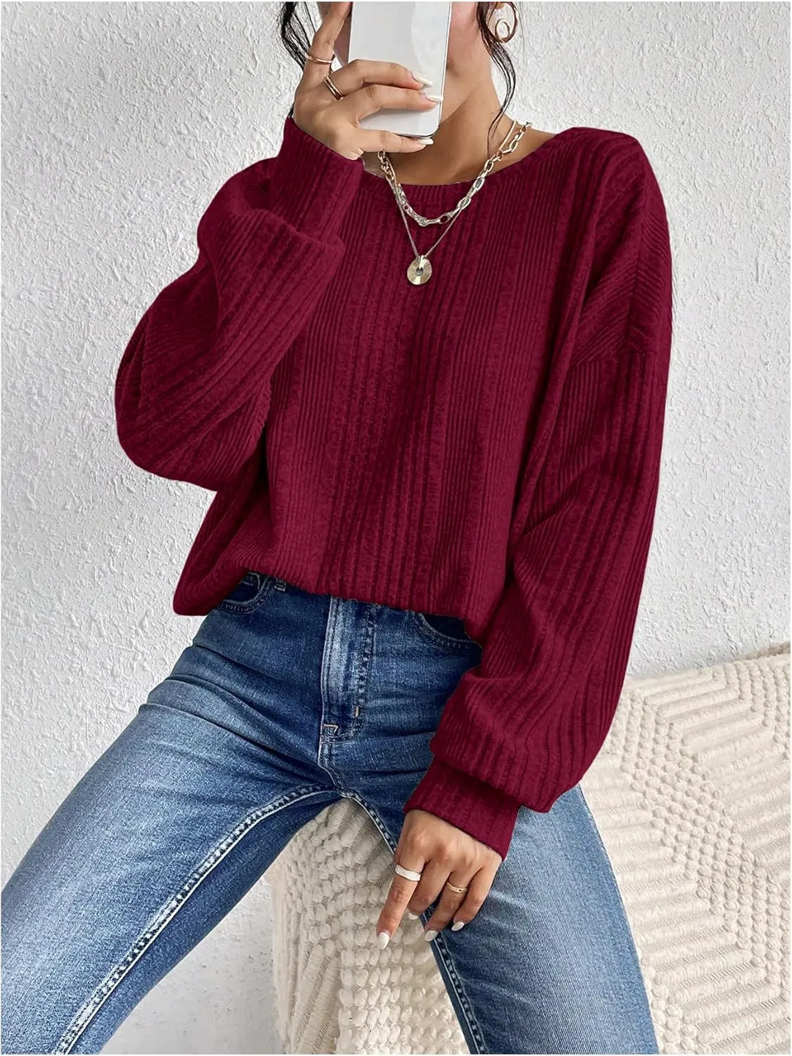 SweatyRocks Women's Criss Cross Round Neck Pullover Sweaters Long Sleeve Loose Cut Out Back Knit Tee Tops Backless Shirts