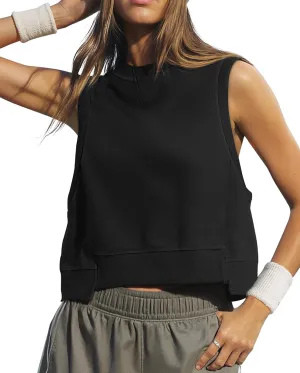 TARSE Women Crop Tank Tops Workout Crew Neck Sleeveless Loose Basic Shirts Boxy Athletic Gym Casual Tee Summer Trendy Clothes