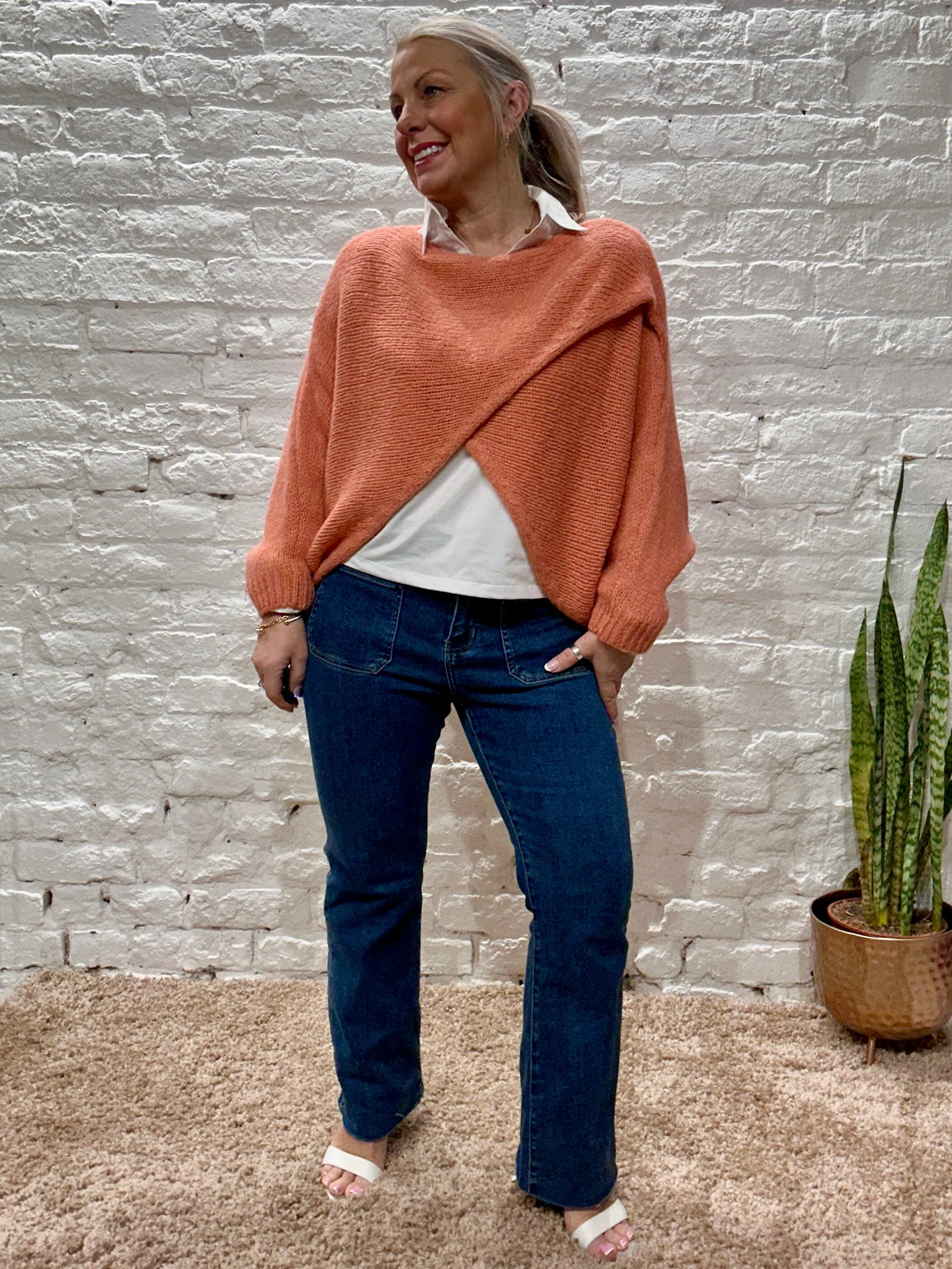 The Criss cross Cosy Chunky Knit Jumper With Long Sleeves