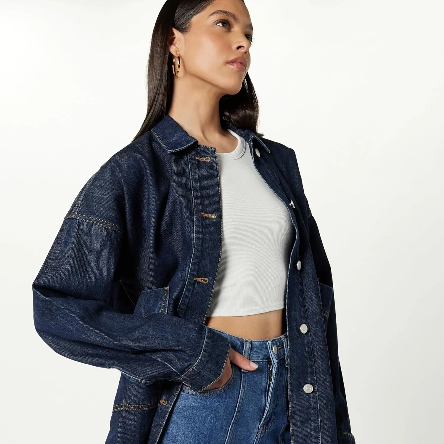The Drop Women's Pilar Long Denim Shirt Jacket