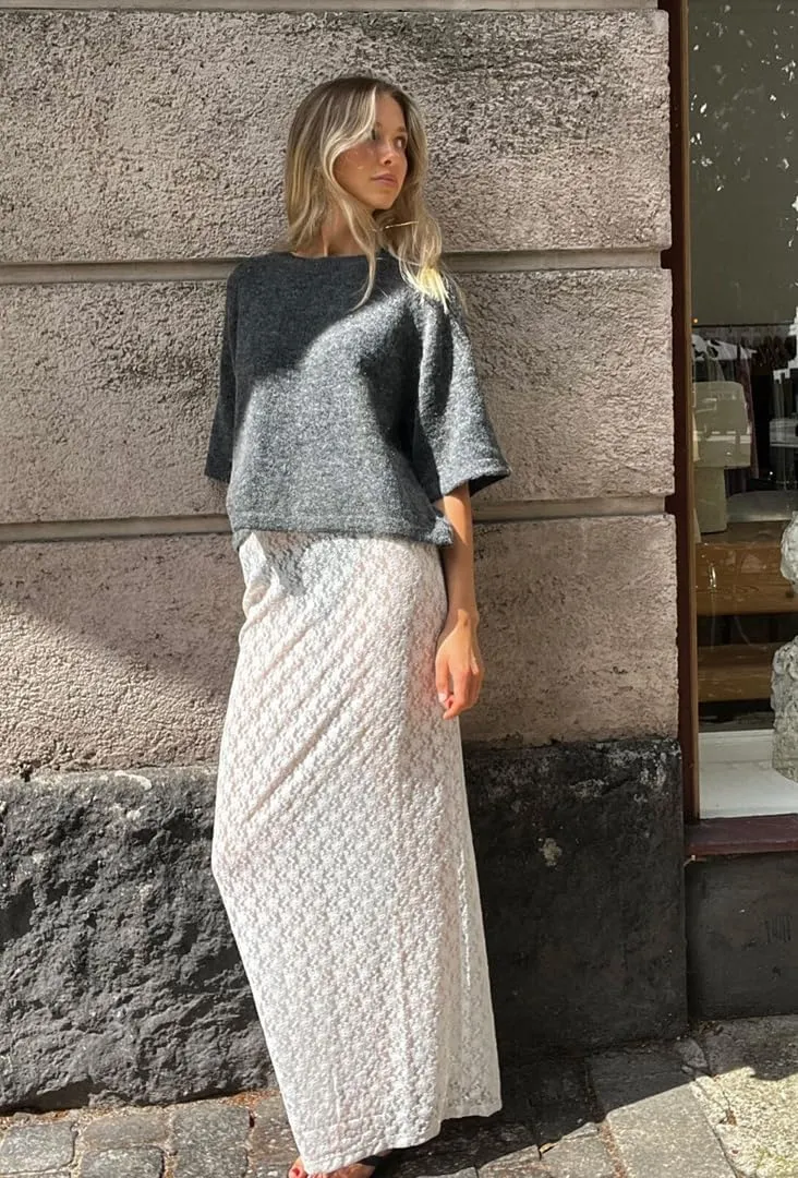 THLAI Womens Casual Solid Maxi Lace See Through Skirt Sexy Lounge Skirt