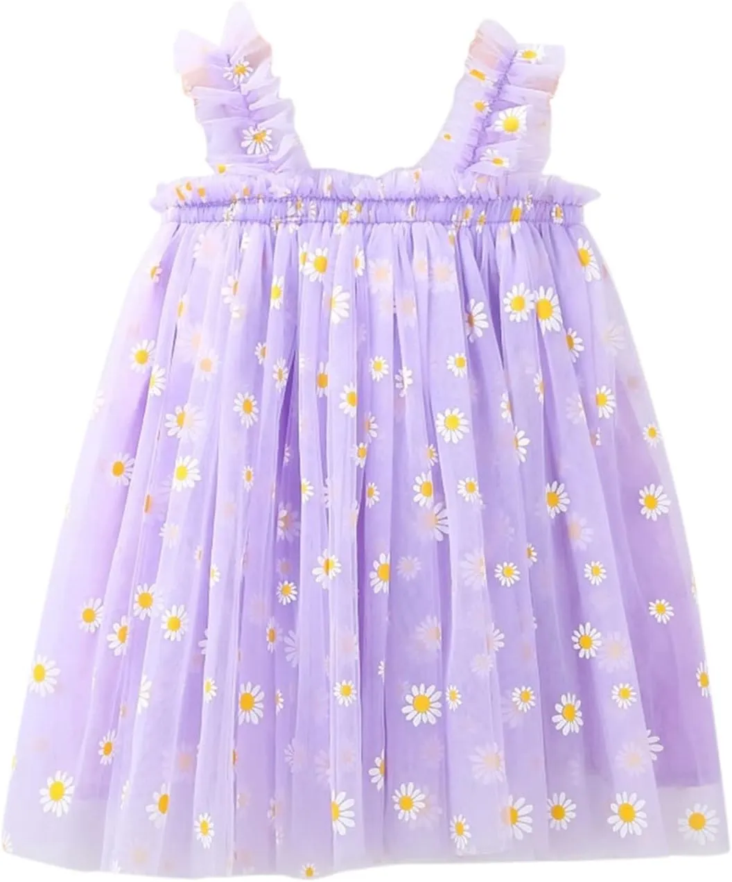 Toddler Baby Girl Tutu Dress Floral Print Tulle Dress Little Girl Sleeveless Princess Dresses with Flower Headband