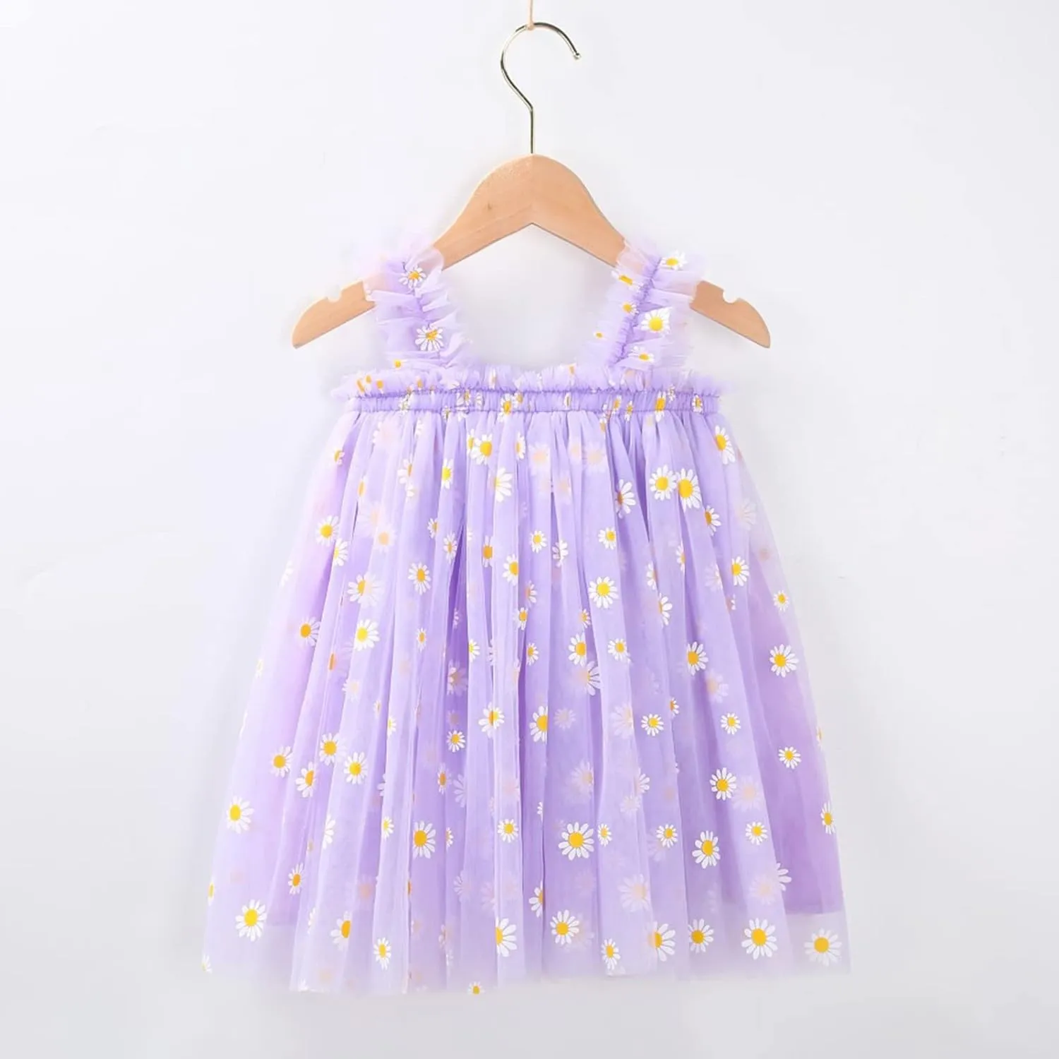 Toddler Baby Girl Tutu Dress Floral Print Tulle Dress Little Girl Sleeveless Princess Dresses with Flower Headband