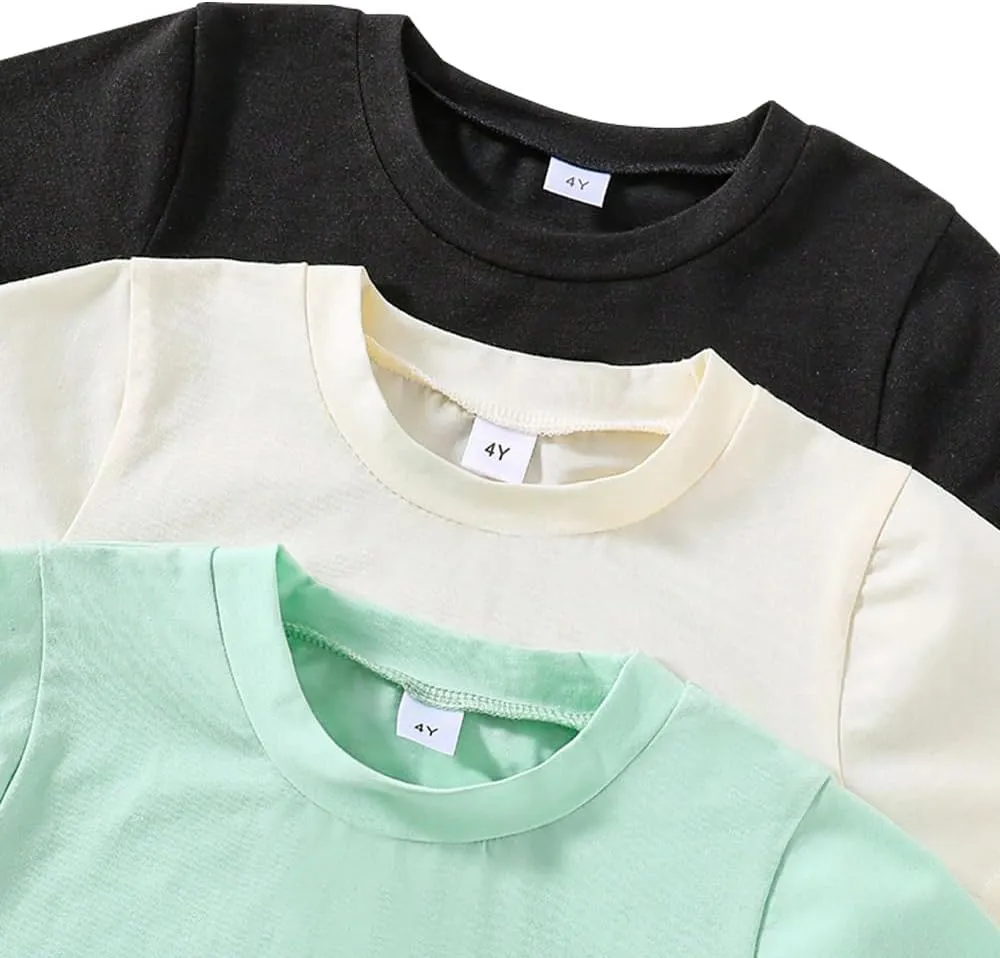 Toddler Boy T Shirt-Car Pattern Printed Short Sleeve-3 Piece Little Boys Summer Outfits Tee Set Size (3-7T)