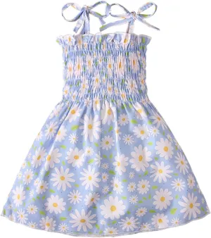 Toddler Girls Summer Flower Dress Cute Floral Smocked Midi Dresses Sleeveless Straps Ruffle Outfit for Little Girl