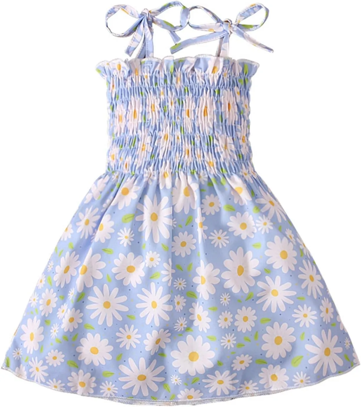 Toddler Girls Summer Flower Dress Cute Floral Smocked Midi Dresses Sleeveless Straps Ruffle Outfit for Little Girl