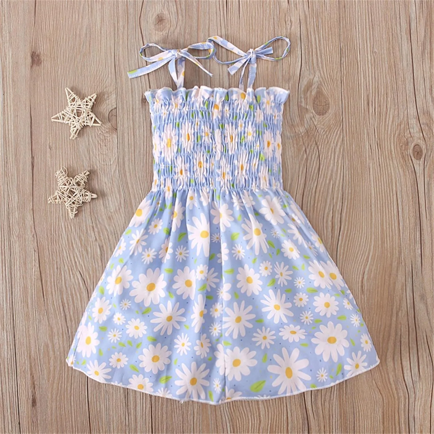 Toddler Girls Summer Flower Dress Cute Floral Smocked Midi Dresses Sleeveless Straps Ruffle Outfit for Little Girl