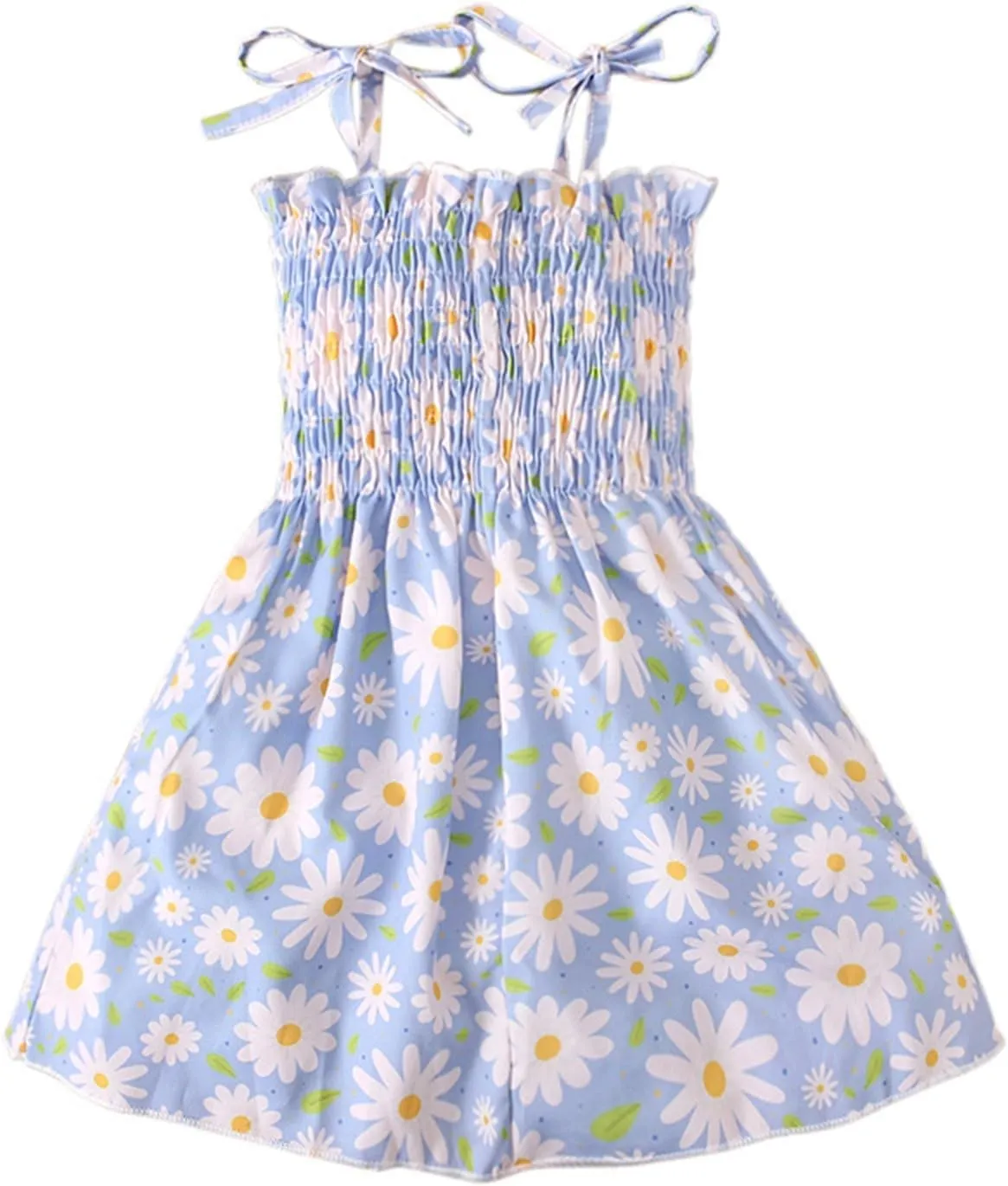 Toddler Girls Summer Flower Dress Cute Floral Smocked Midi Dresses Sleeveless Straps Ruffle Outfit for Little Girl