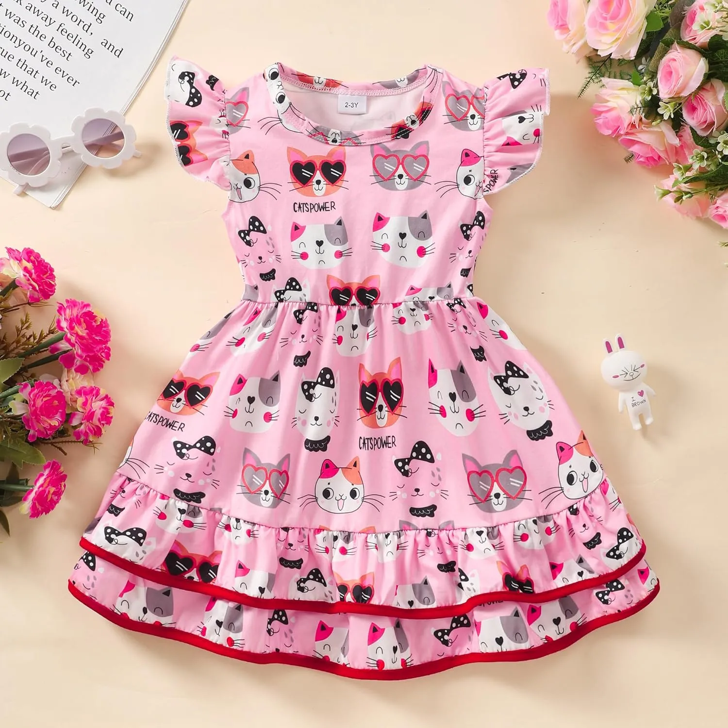 Toddler Little Girl Summer Dresses Kids Cute Casual Flutter Sleeve Tiered Smock Dress 2-7 Years