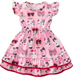 Toddler Little Girl Summer Dresses Kids Cute Casual Flutter Sleeve Tiered Smock Dress 2-7 Years