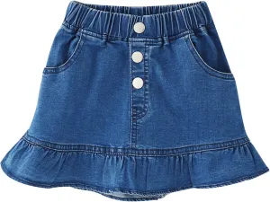 Umeyda Girls Skirts Casual Stretch Waist Denim Skirts A-line Ruffle Short Mini Jean for Kid