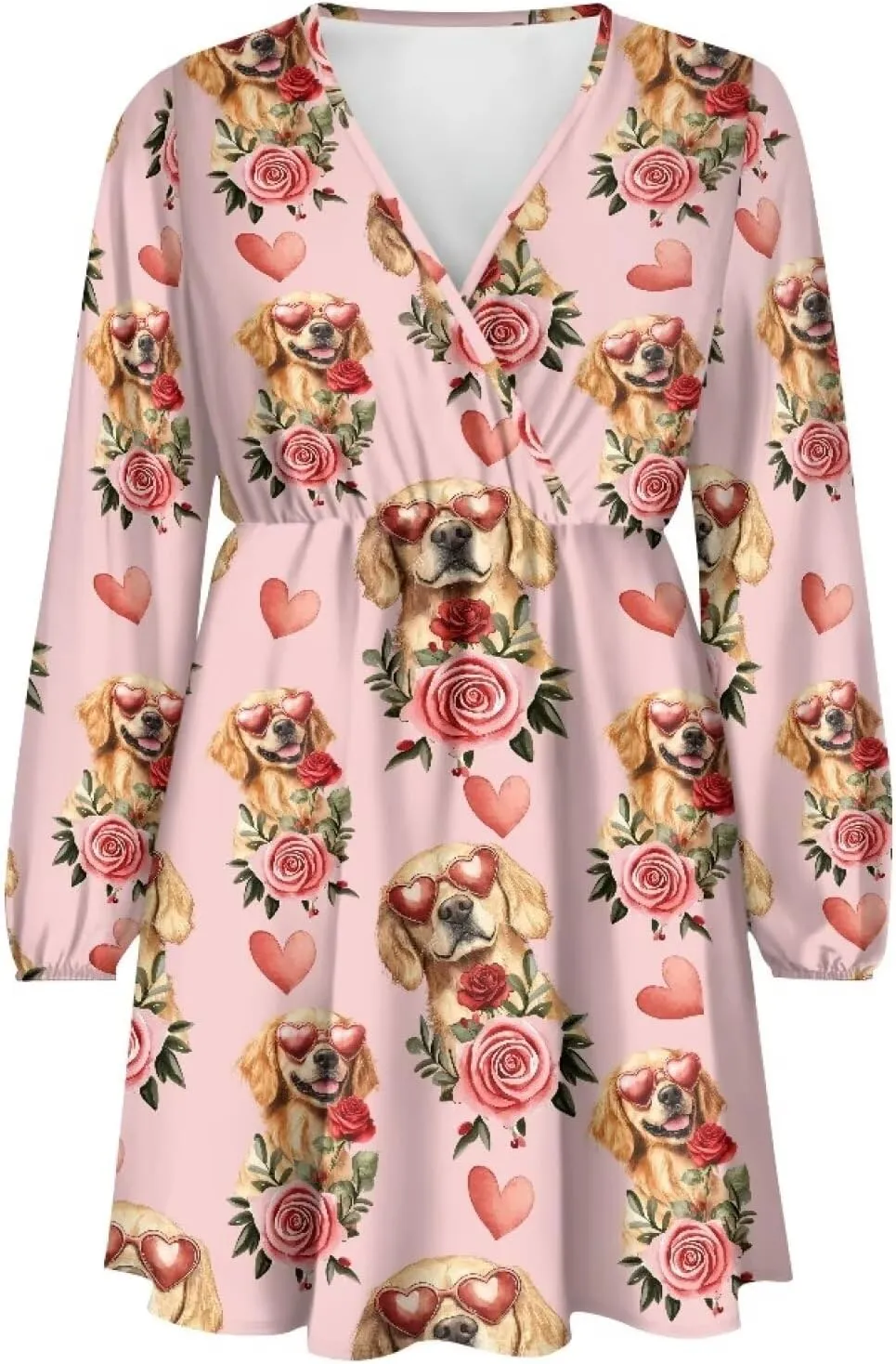 Valentines Day Dress Long Sleeve Mini Dress for Women Heart Print Dress Fall Swing Flowy A Line Dresses S-2XL