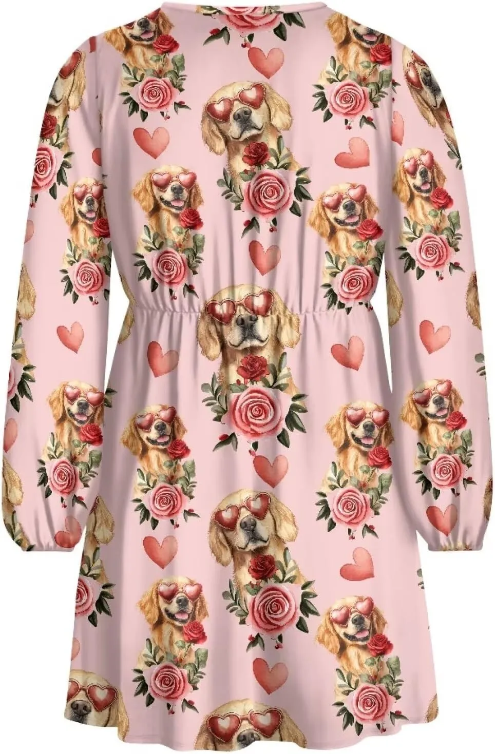 Valentines Day Dress Long Sleeve Mini Dress for Women Heart Print Dress Fall Swing Flowy A Line Dresses S-2XL
