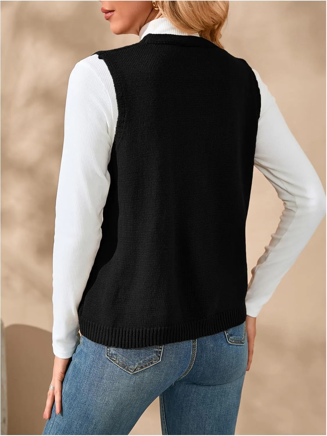 Verdusa Women's Knit Sweater Vest Sleeveless Button Down Cardigan Outwear with Pockets