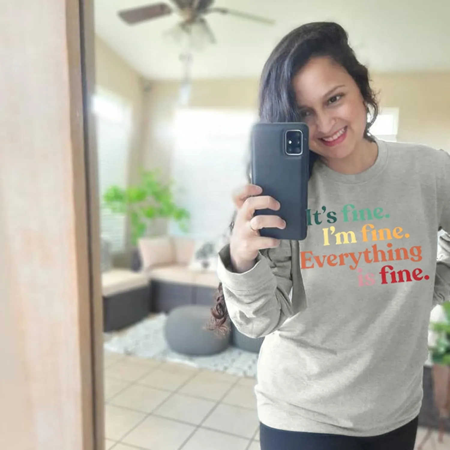 VILOVE Funny Sweatshirts for Women Its Fine Im Fine Everything is Fine Shirts Inspirational T-Shirt Cute Sayings Tee Tops
