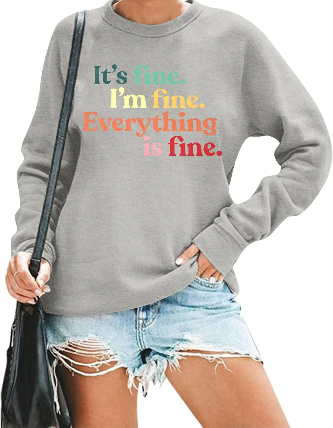 VILOVE Funny Sweatshirts for Women Its Fine Im Fine Everything is Fine Shirts Inspirational T-Shirt Cute Sayings Tee Tops